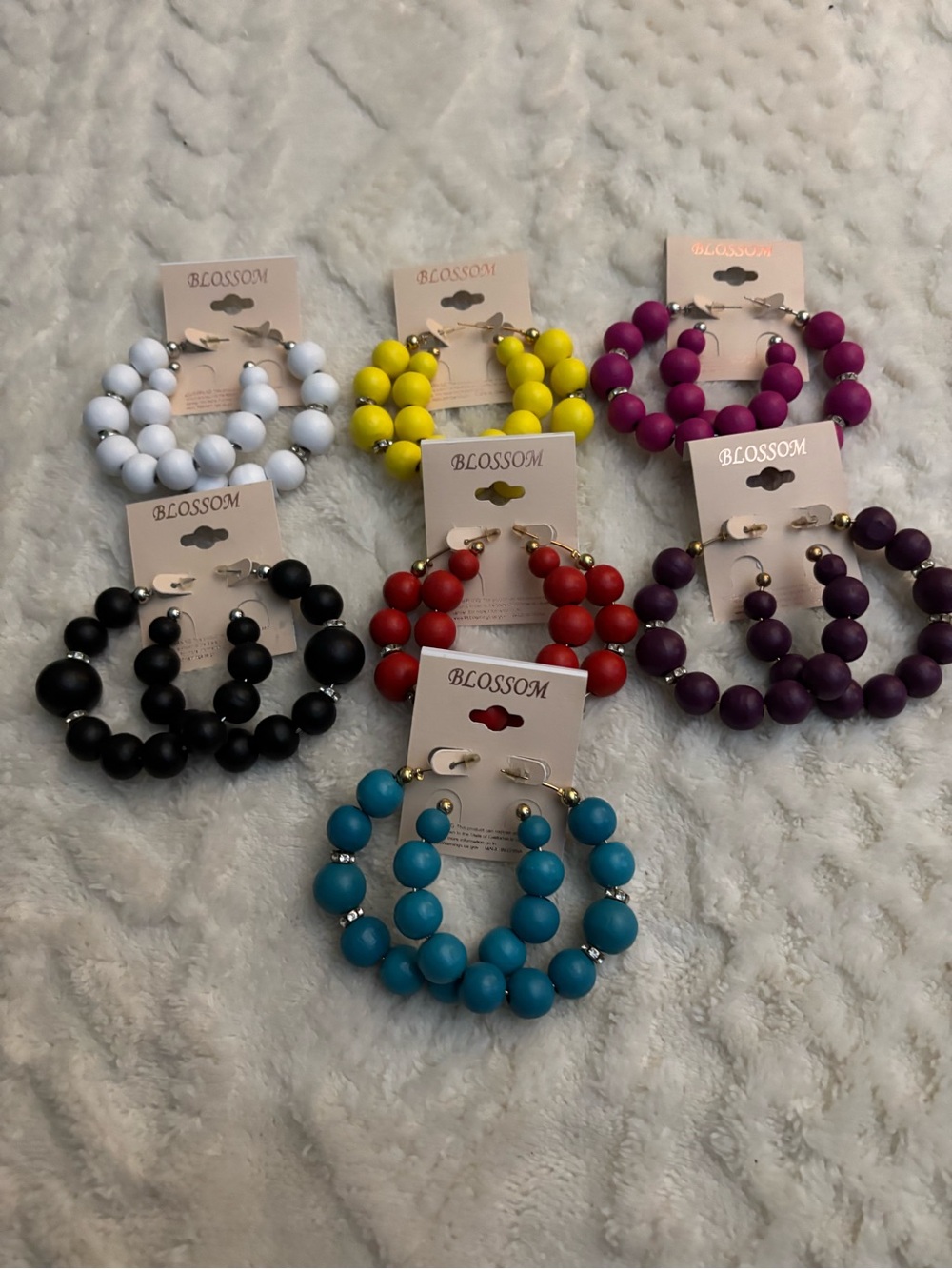 Blossom Wood Bead Hoop with Crystal Accent Earrings - per pair
Assorted Colors